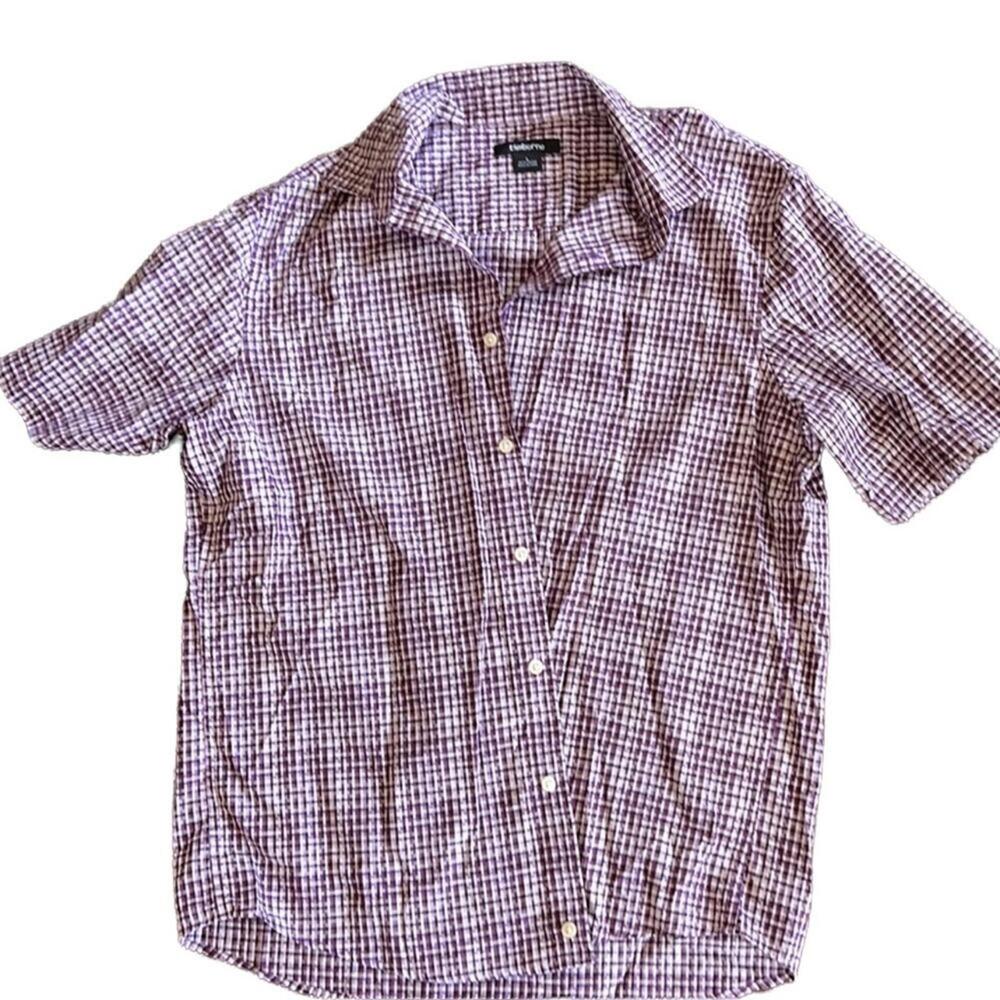 Claiborne | Men's Purple & White Short Sleeve Shirt | Size Large | 0061